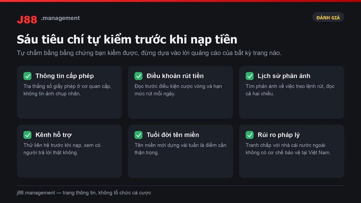Bộ tiêu chí tự kiểm để đánh giá J88 có uy tín không